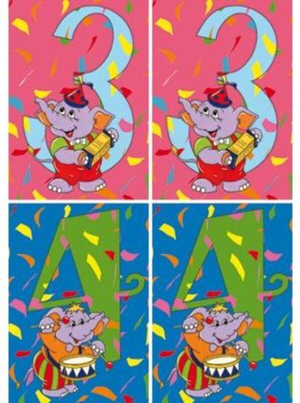 Ansichtkaarten serie 2453 – Verjaardag cijfers 3 en 4