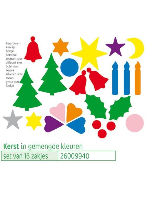 Set van 12 zakjes plakfiguren Kerst