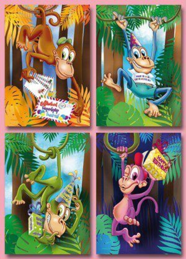 Reuze wenskaart serie 11050 – Apen met Happy Birthday