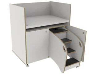 Verrijdbare commode 100cm met trap rechts – Wit decor