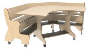 Hoogzit Ergohoektafel met diepe ronding – Berken foto 2