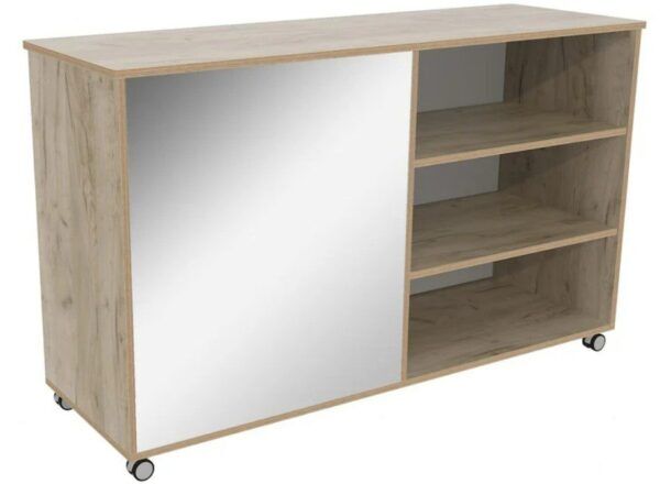 Vakkenkast 2-zijdig, verrijdbaar -Grey Craft Oak