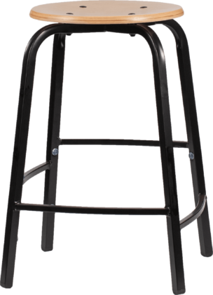 Kruk 50 cm met verspringende voetensteun – HPL zitting zwart frame