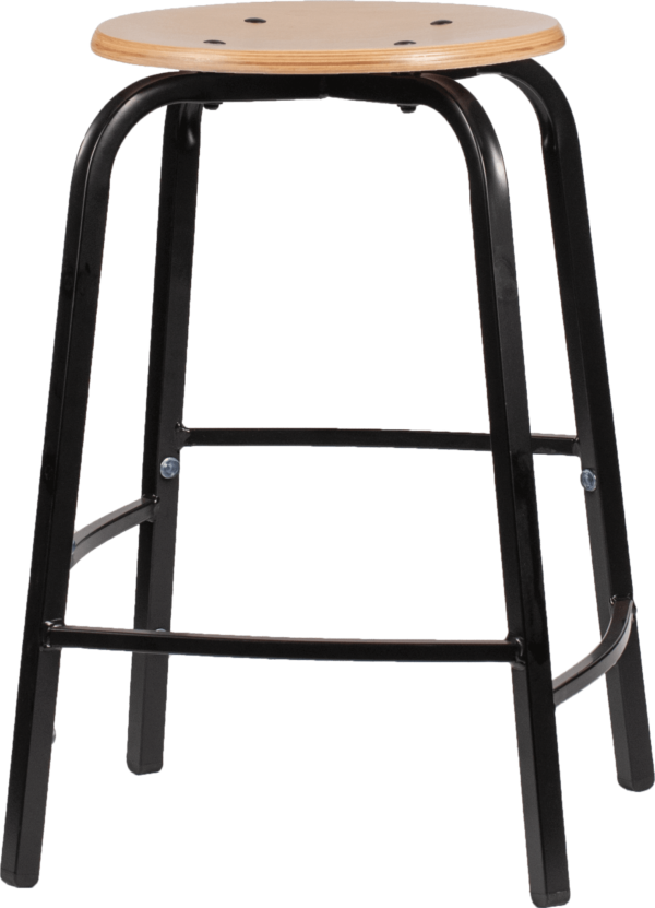 Kruk 50 cm met verspringende voetensteun – HPL zitting zwart frame
