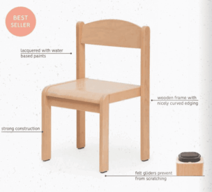 Stoel beuken zithoogte 42 cm, 10 – 11 jaar