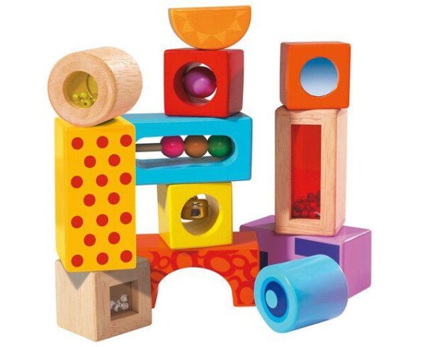 Houten speelgoed blokken met geluid en kleurtjes foto 1