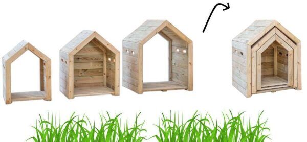 Houten speelhuisset buiten – 3 stuks