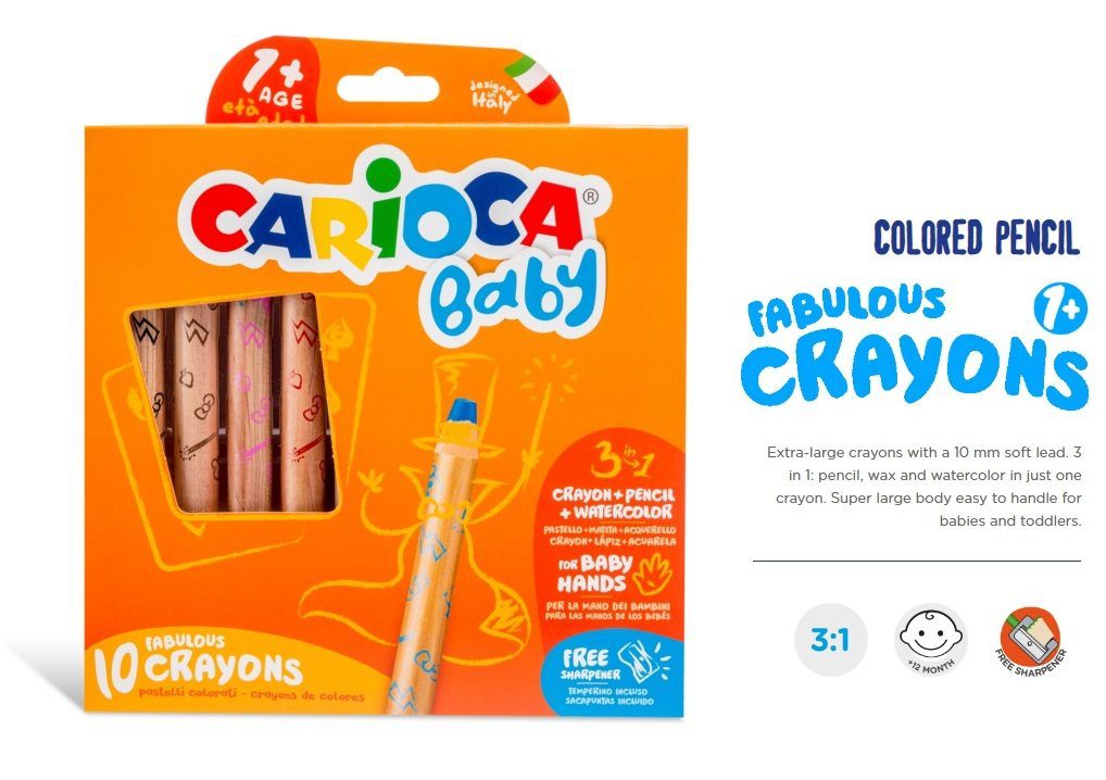 Carioca Baby 3 in 1 Waskrijt 1+ jaar, 10 stuks