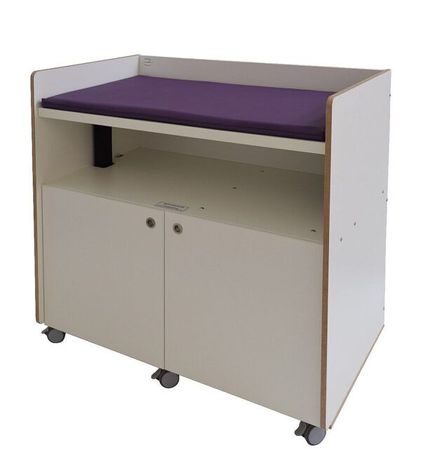 Commode 120cm wit, verrijdbaar, trap rechts