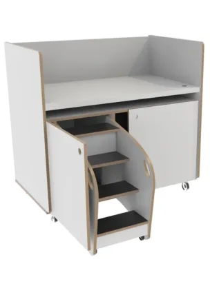 Commode 120 cm wit, verrijdbaar, trap links