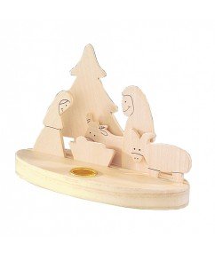 Houten kerststal met kaarsenstandaard - 12 stuks