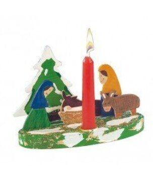 Houten kerststal met kaarsenstandaard – 12 stuks foto 2