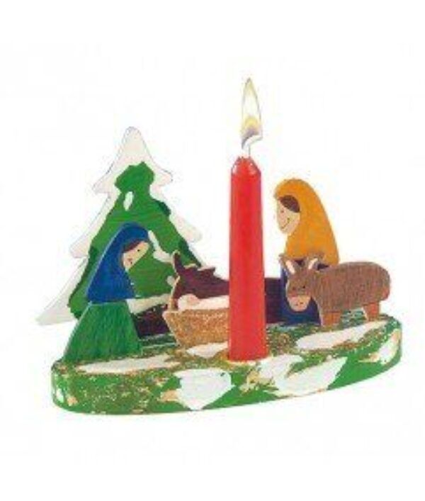 Houten kerststal met kaarsenstandaard – 12 stuks