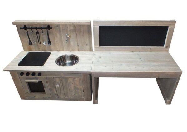 Steigerhouten Kinderkeuken met speeltafel en krijtbord