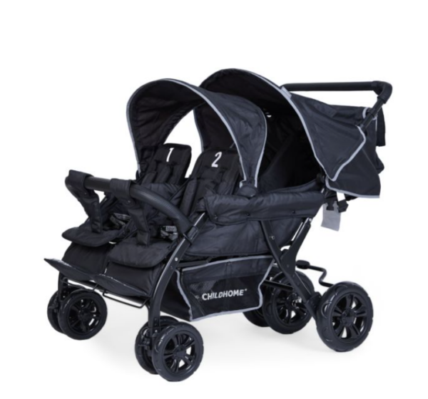 QUADRUPLE WANDELWAGEN MET AUTOBRAKE + REGENHOES + ZONNEKAPPEN