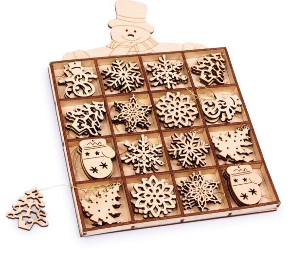 Box Houten kersthangers –  48 stuks