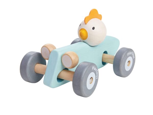 Plan Toys Houten Chicken Racing Car – Kip foto 1