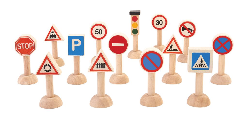 Plan Toys Houten Verkeersborden en lichten Set