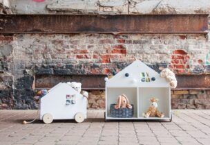 Boekenwagen met wielen in Huislook – Wit foto 2