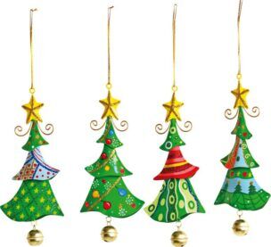 Set van 4 metalen Kersthangers – Kerstbomen