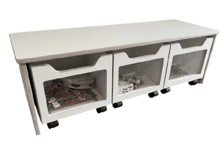 opbergbank met rolbakken