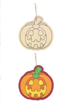 Houten pompoen hangers – 2 sets