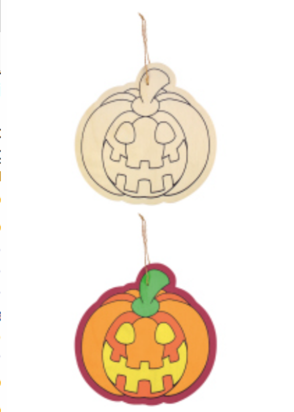 Houten pompoen hangers – 2 sets