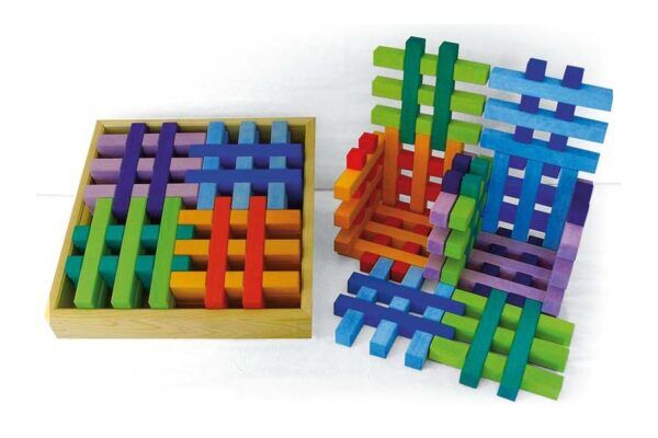 12 Gekleurde Houten Roosterblokken in houten box