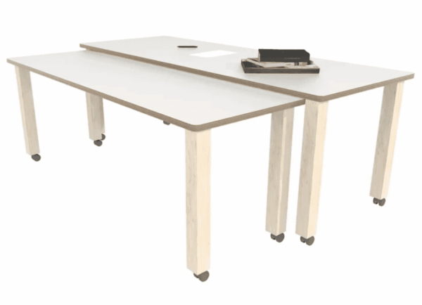 Dubbele verrijdbare tafel – Wit – Eiken