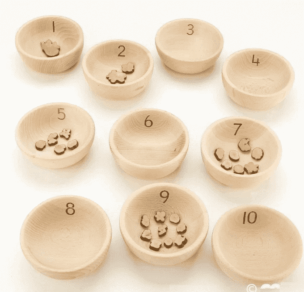 Houten Genummerde Schaaltjes (10 stuks)