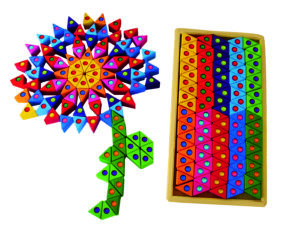 Bauspiel 100 stuks Kleurrijke houten driehoeken met sprankelende stenen