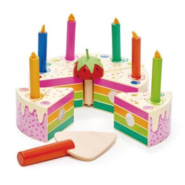 Tender Leaf Houten Keuken speelgoed – Regenboog Verjaardagstaart foto 1