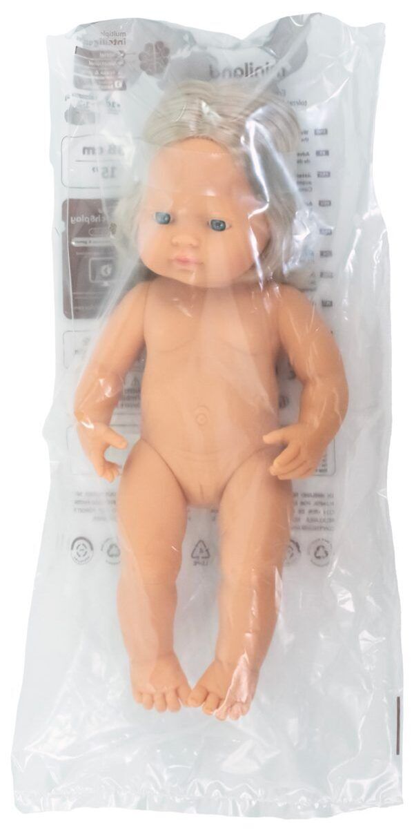 Miniland Pop Europees Meisje met haar – 38 cm