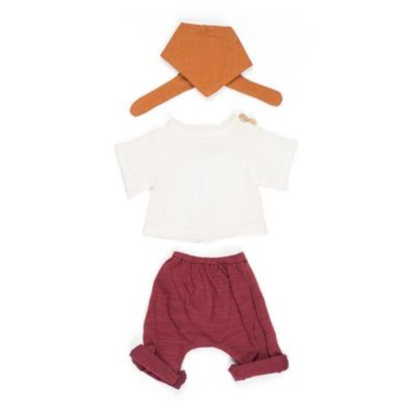Miniland Kleding set Bordeau/Wit voor Jongen – 32 cm