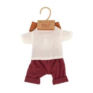 Miniland Kleding set Bordeau/Wit voor Jongen – 32 cm