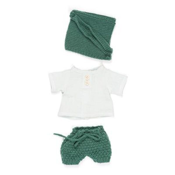 Miniland Kleding Set Groen/Wit voor Jongen – 32 cm