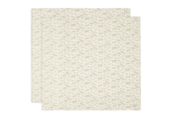 Jollein Hydrofiele Multi Doek Large 115x115cm Animals – Olive Green – 2 Stuks