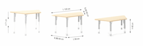 Olaf Tafel Trapezium in hoogte verstelbaar – 120 x 60 x 60 x 60 cm – Hoogte 46-71 cm