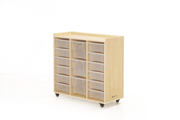 Vakkenkast met 12 kleine en 3 grote bakken