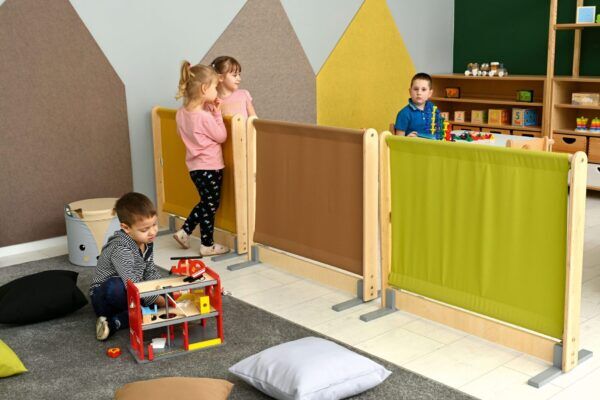 Wandscherm Ruimteverdeler Beige en Bruin – 2 tinten doek