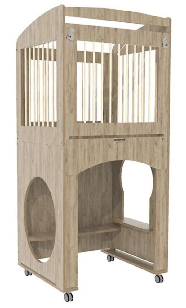 Hoge box met spijlen verrijdbaar – Grey Craft Oak