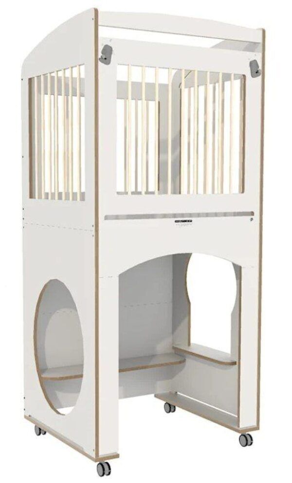 Hoge box met spijlen verrijdbaar – Wit