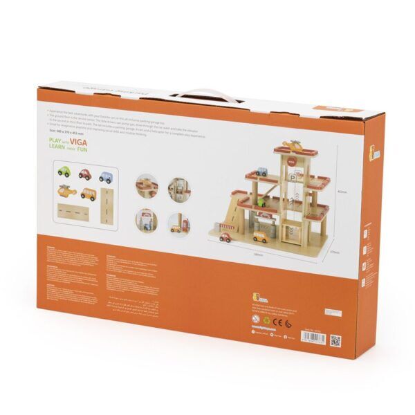 Grote Houten Parkeergarage met Panorama Lift – Inclusief Auto’s & Helikopter