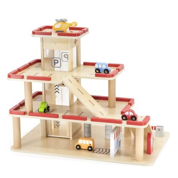 Grote Houten Parkeergarage met Panorama Lift – Inclusief Auto’s & Helikopter