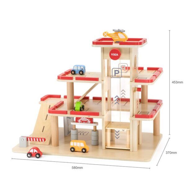 Grote Houten Parkeergarage met Panorama Lift – Inclusief Auto’s & Helikopter