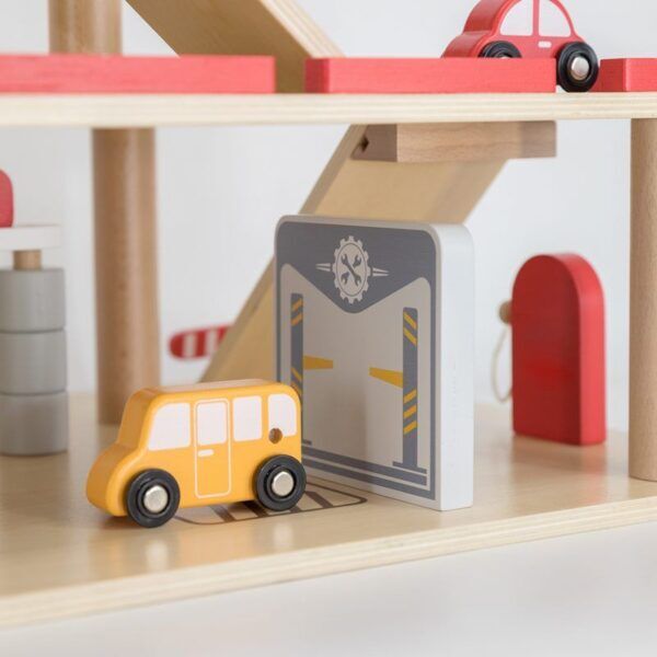 Grote Houten Parkeergarage met Panorama Lift – Inclusief Auto’s & Helikopter