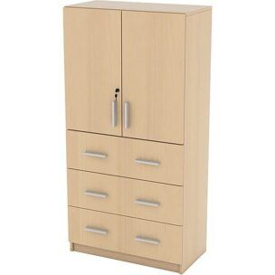 Berken Opbergkast- 2 deuren en 6 lades