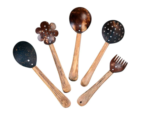 Zand en water tools 5-delige set, Vork, Lepel, Schuimspaan, Pastalepel