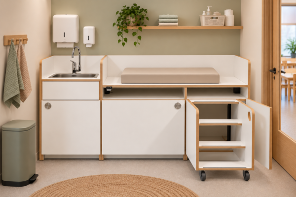 Commode 170 cm volledig wit – Met ingebouwde trap rechts en verstelbare hoogte