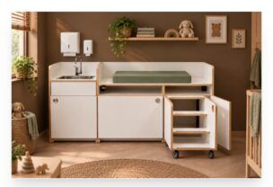 Commode 170 cm volledig wit – Met ingebouwde trap rechts en verstelbare hoogte foto 2